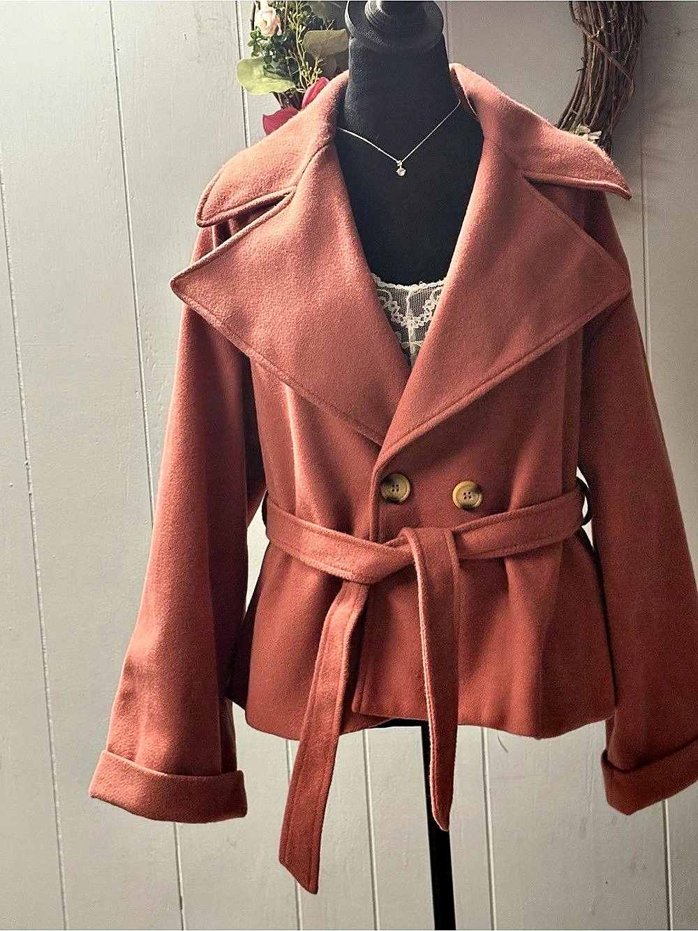 Fanco Belted Double-Breasted Jacket in Pink Size Small